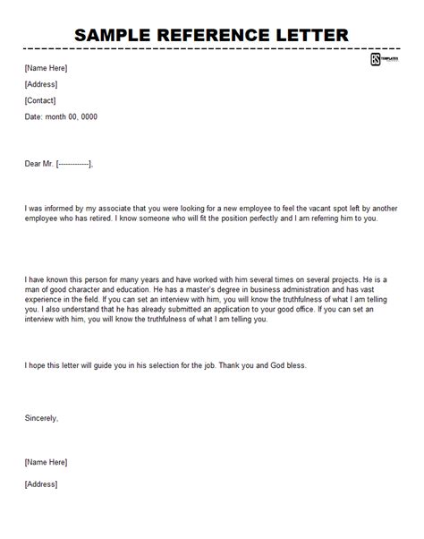 Free Reference Letter Template For Employment Sample Word