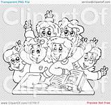 Raising Hands Children Outlined Illustration Their School Royalty Clipart Vector Visekart Clip sketch template