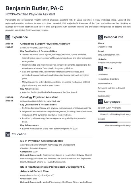 physician assistant resume examples templates  pa