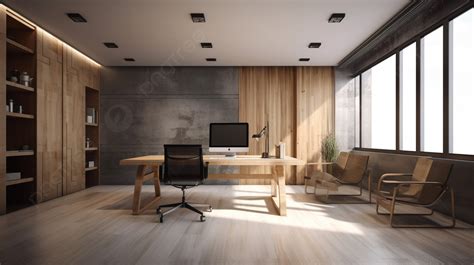 wooden desk  modern office  render background  rendering office
