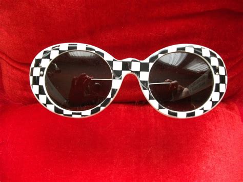 Vintage 60 S Mod White And Black Checkered Sunglasses