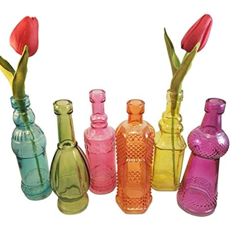 Decorative Bottles Colored Vintage Glass Bottles 6 5 Inches Tall Set