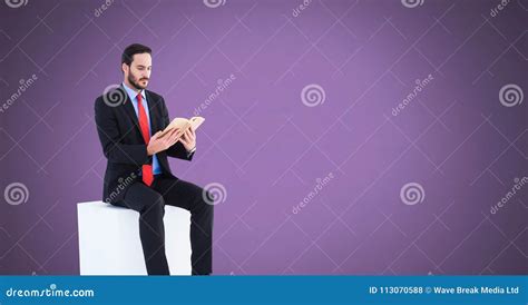 businessman reading book sitting  stock photo image