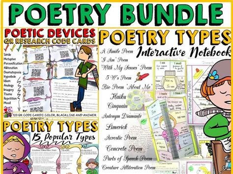 poetry bundle inb interactive notebook printables qr code cards teaching resources
