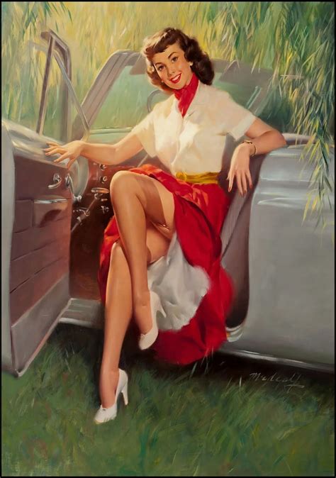 Car Models Ladies Pin Up Girl Pop Art Propaganda Retro Vintage Kraft