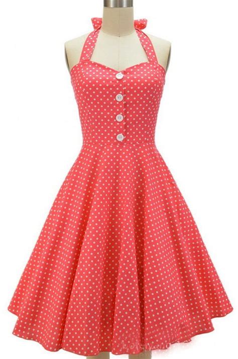 red long polka dot vintage dress retro dress fashion dresses