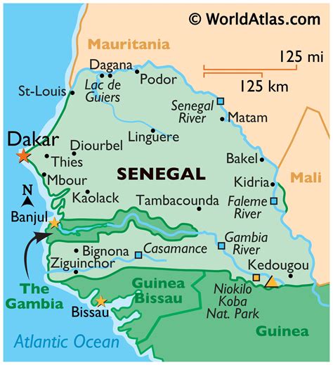 senegal map geography  senegal map  senegal worldatlascom