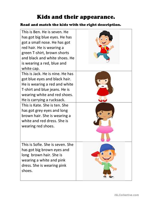 kids   appearance english esl worksheets