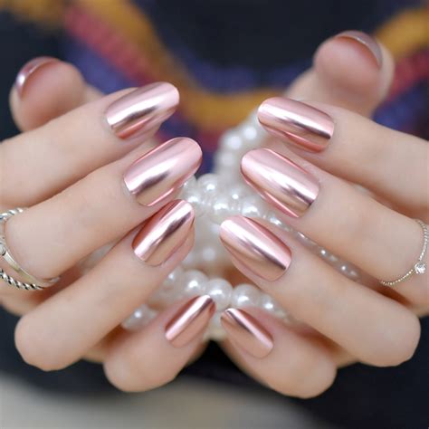 metallic spiegel valse nagels mode roze acryl nagels volledige cover nail tips manicure tool