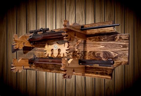 2 Place Knotty Pine Gun Rack Wall Mount Moose Holders And Decor Shotgun