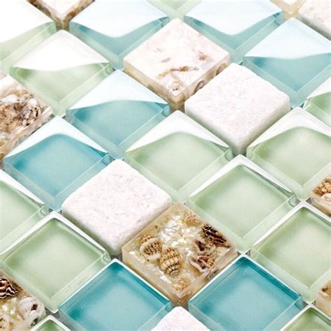 Blue Color Crystal Glass Mixed Sea Shell Mosaic Hmgm1148 For Kitchen