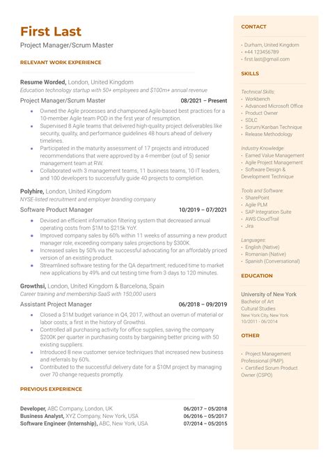 scrum master resume  template primo resume examples civil