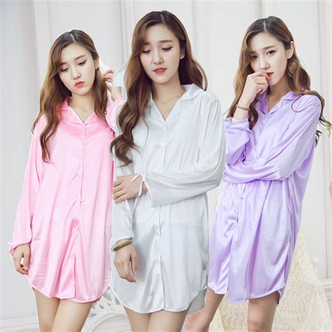 plus size nightgowns sleepshirts women satin night shirt sexy pijama