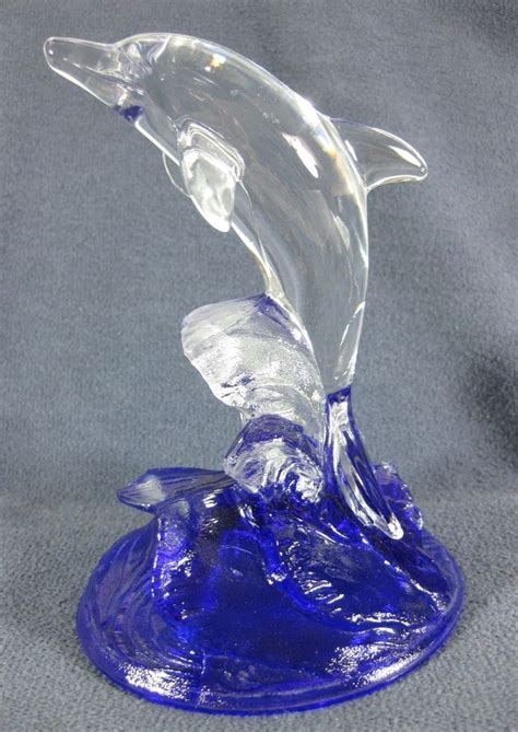 dolphin figurine  blue base cristal darques france  genuine lead