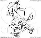 Mail Woman Outlined Holding Walking Message Illustration Happy Royalty Clipart Toonaday Vector sketch template