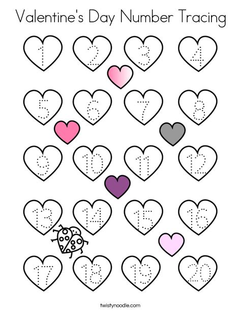 valentines day number tracing coloring page twisty noodle