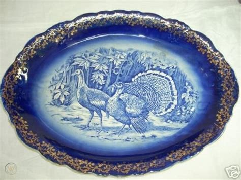 Antique French Flow Blue Turkey Platter 6 Plates 30349514