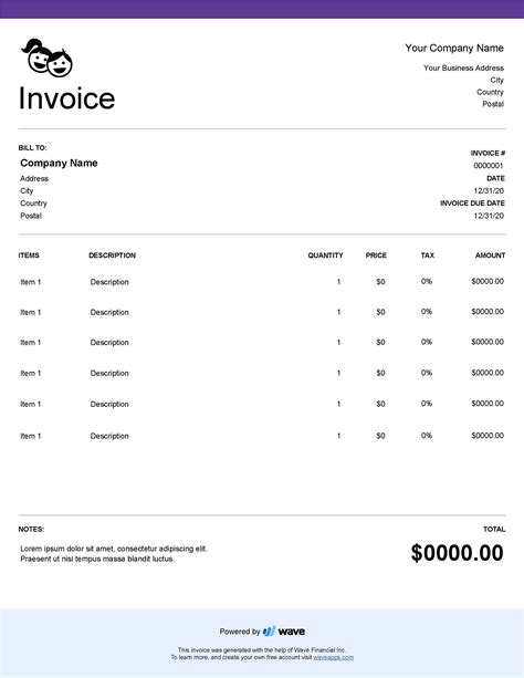daycare invoice template wave invoicing
