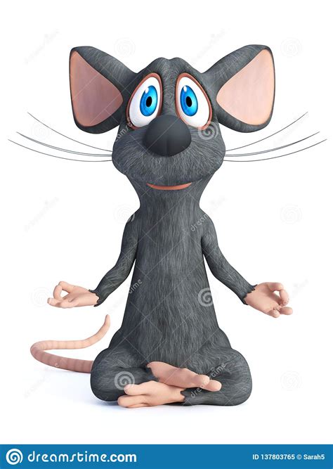 3d rendering of a cartoon mouse doing yoga stock
