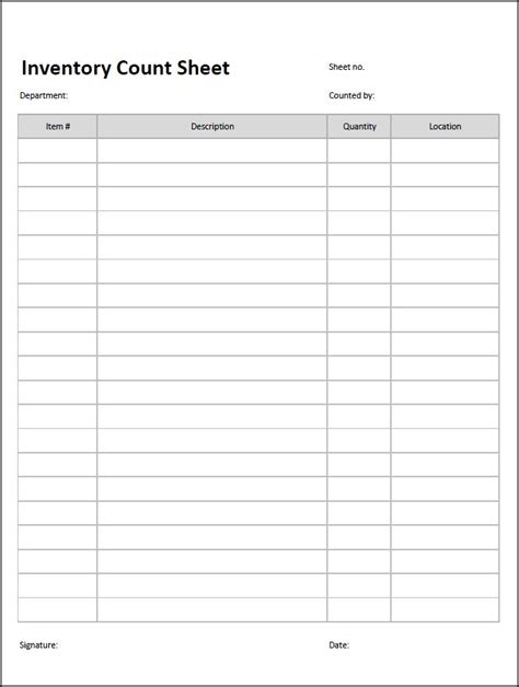 printable inventory sheets