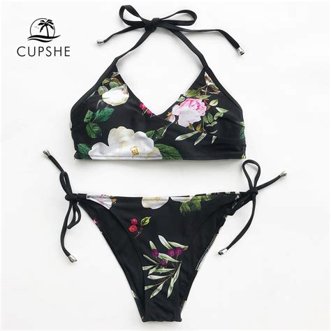 cupshe flora print halter bikini set women sexy cross thong bikini two