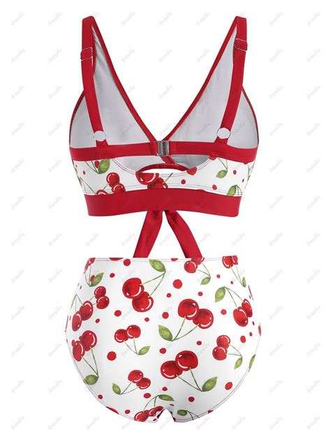 [42 Off] 2021 Knot Cherry Print Bikini Swimwear In Lava Red Dresslily