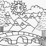 Drawing Coloring Kids Color Pages Mountain Summer Sun Activities Printable Mountains River Preschool Crafts Fun Annual Clouds Vacation Family Picnic sketch template
