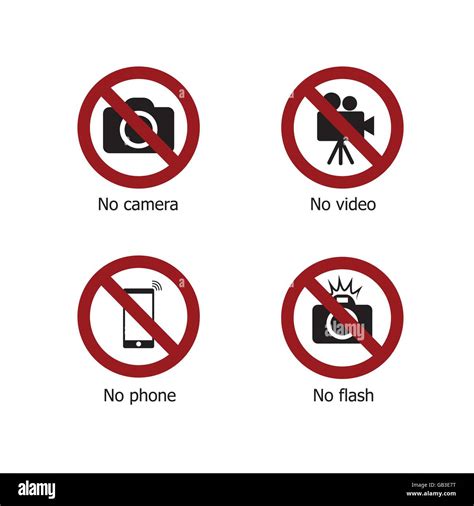 set  prohibit electronic device sign icons  camera  video  phone   flash stock