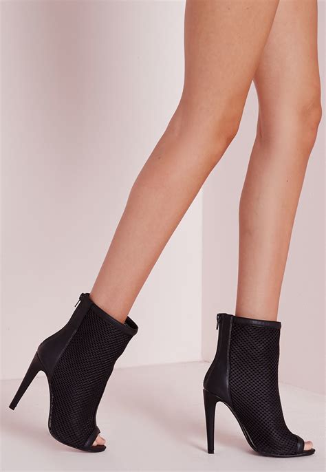 missguided mid calf mesh peep toe ankle boots  black lyst