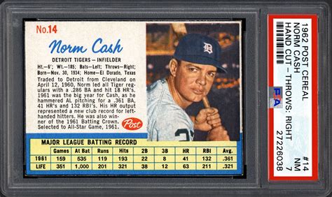 post cereal norm cash hand cut throws  psa cardfacts
