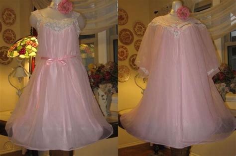 pink vintage chiffon sissy nightgown peignoir robe set 106289097