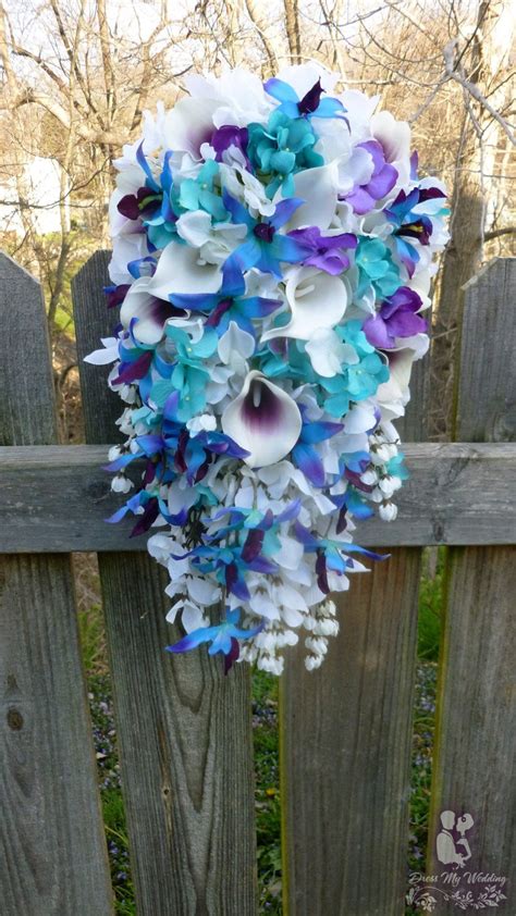 dress my wedding cascading blue orchid bouquet with turquoise and