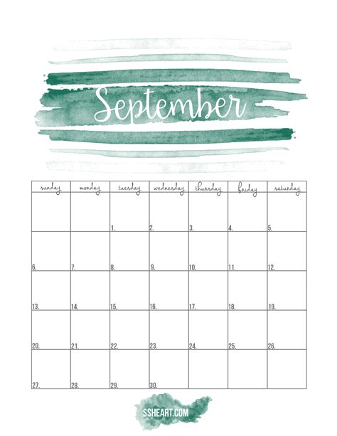 printable september calendar ssheart