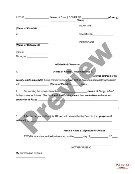 affidavit  character  character affidavit character form template