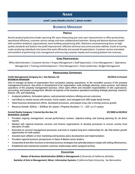 business manager resume  guide  zipjob