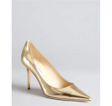 jimmy choo gold metallic leather pointed toe lacquered heel agnes pumps  gold lyst