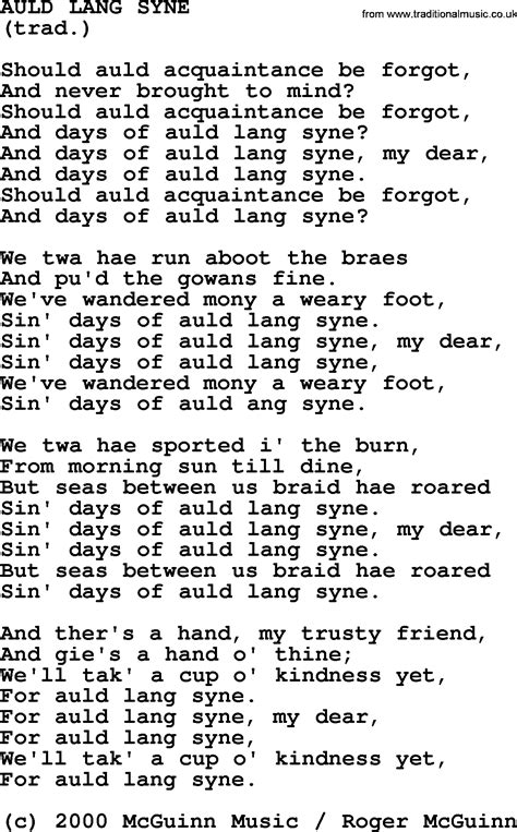 Auld Lang Syne By The Byrds Lyrics With Pdf