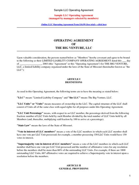 llc partnership agreement sample  printable documents