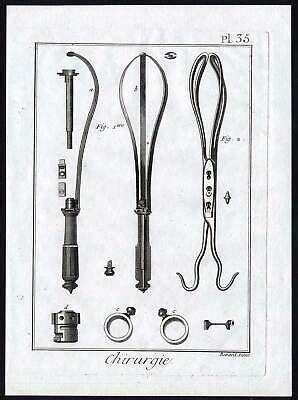 antique print surgery medical instrument forceps childbirth diderot