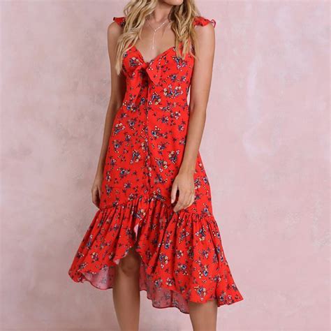 Summer Dress Women Clothes 2018floral Print Sleeveless Ruffles Hem Cami
