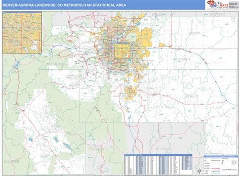 Denver Aurora Lakewood Co Metro Area Zip Code Wall Map