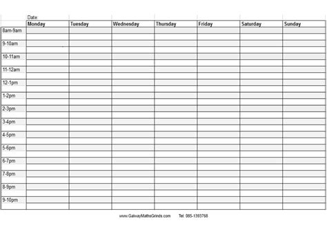 blank weekly schedule  times