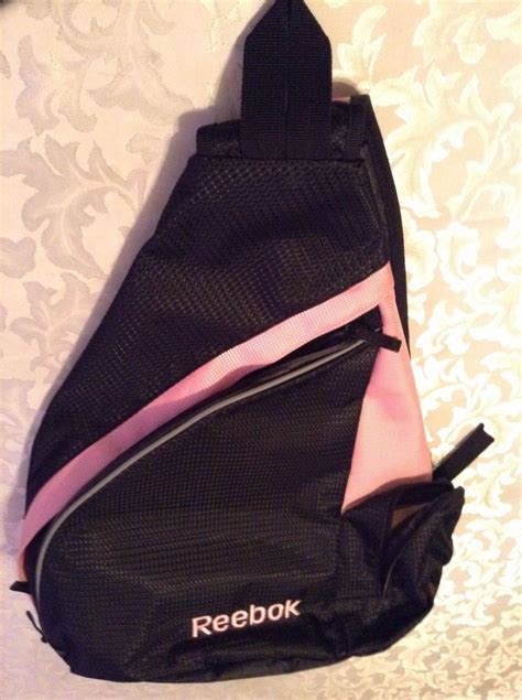 Reebok Backpack Sling Book Bag Black Pink Large New 19 X