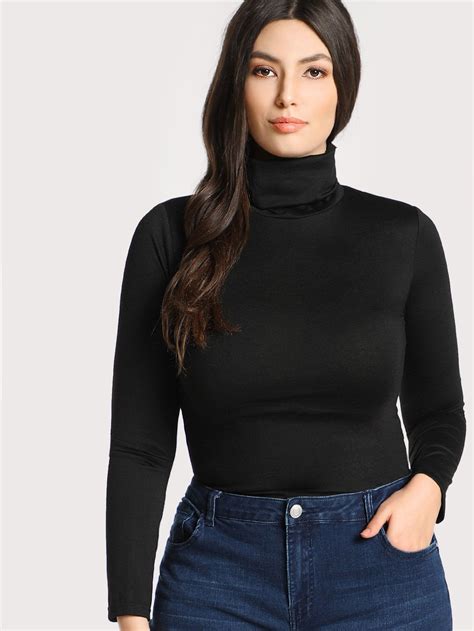 turtleneck solid skinny tee   form fitting tops