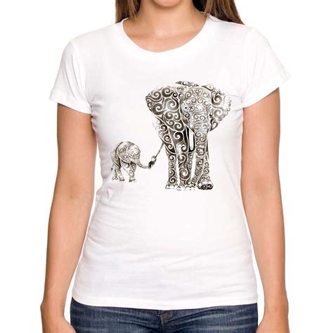 2018 newest fashion swirly elephants printed women t shirt vintage