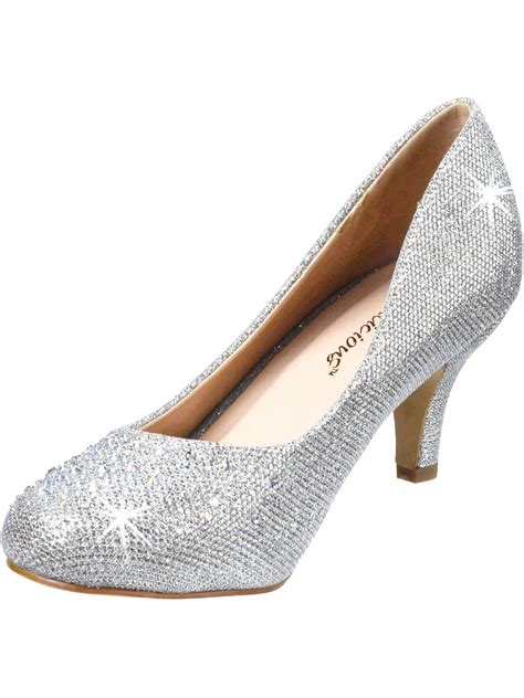 augusta sportswear womens kitten heel pumps silver pumps glitter rhinestone shoes