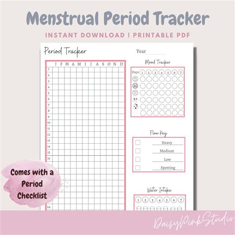 printable period tracker period planner menstruation etsy