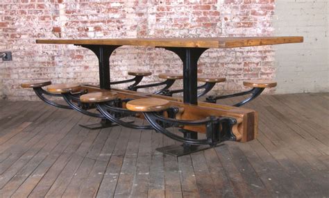 vintage industrial cast iron and wood swing out seat table