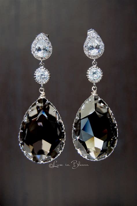 wedding earrings  black diamond swarovski crystal style  bd  storenvy