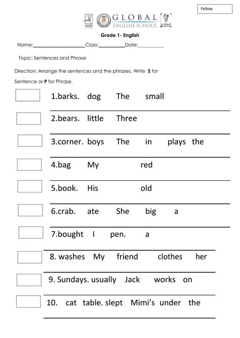 sentences  phrases interactive worksheet  worksheets